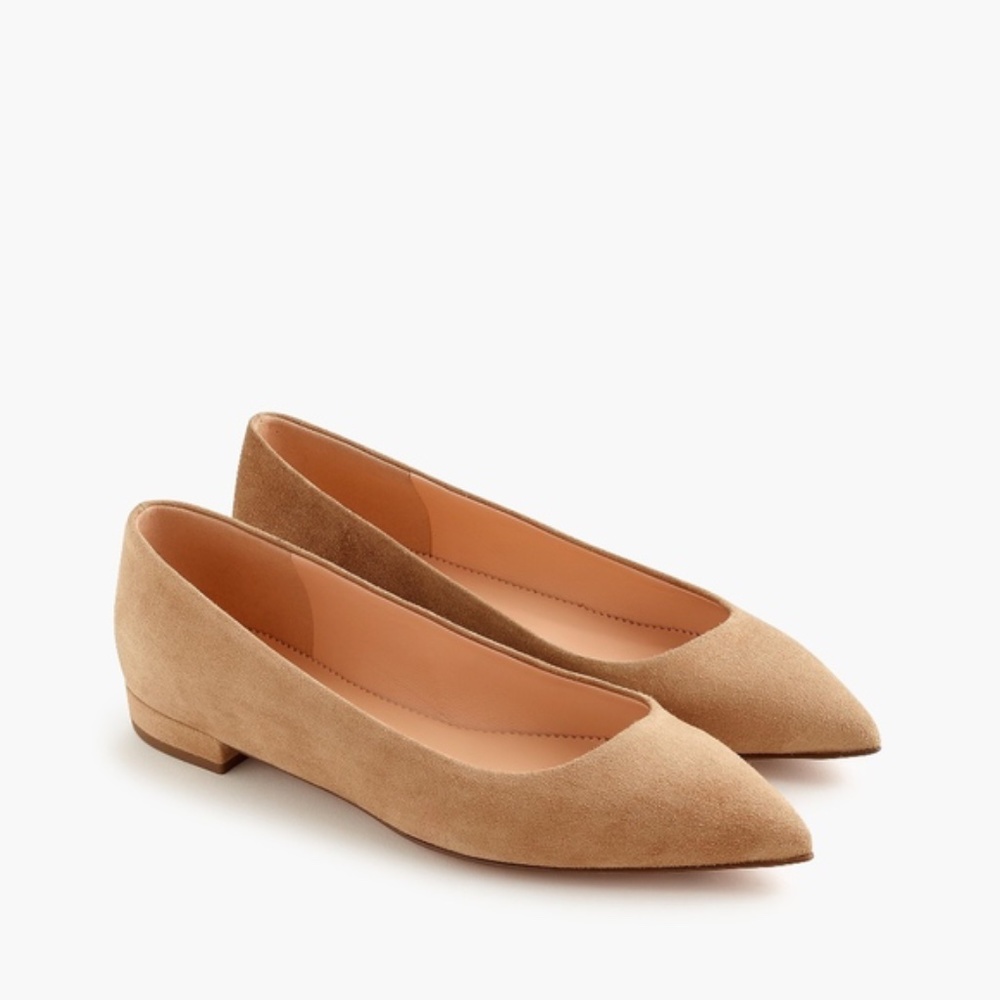 New JCREW Pointed-toe flats in suede Ashen Brown